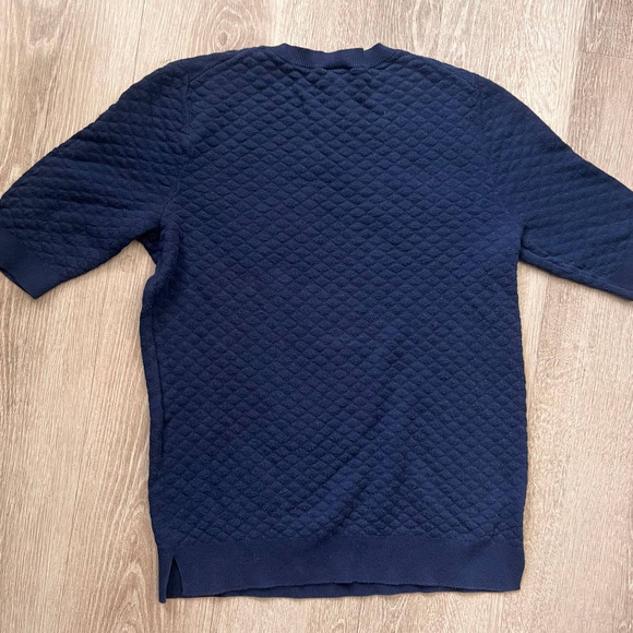 Ann Taylor Small Navy Knit Short Sleeve Knit Sweater Shirt - Picture 3 of 8